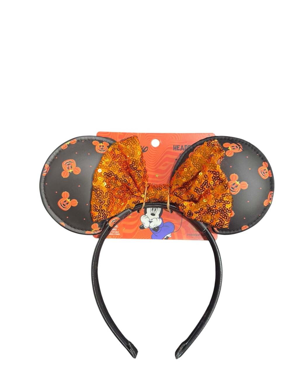 Disney Minnie Mouse Halloween Pumpkin Ear Headband with Sequined Orange Bow